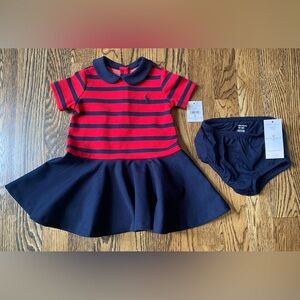 NWT Ralph Lauren Ponte Red & Navy Stripe Dress Sz 6mo